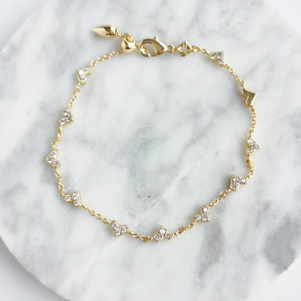 NEW❤️ Kendra Scott Haven Heart Gold White Crystal Chain Bracelet ❤️ - Picture 3 of 4